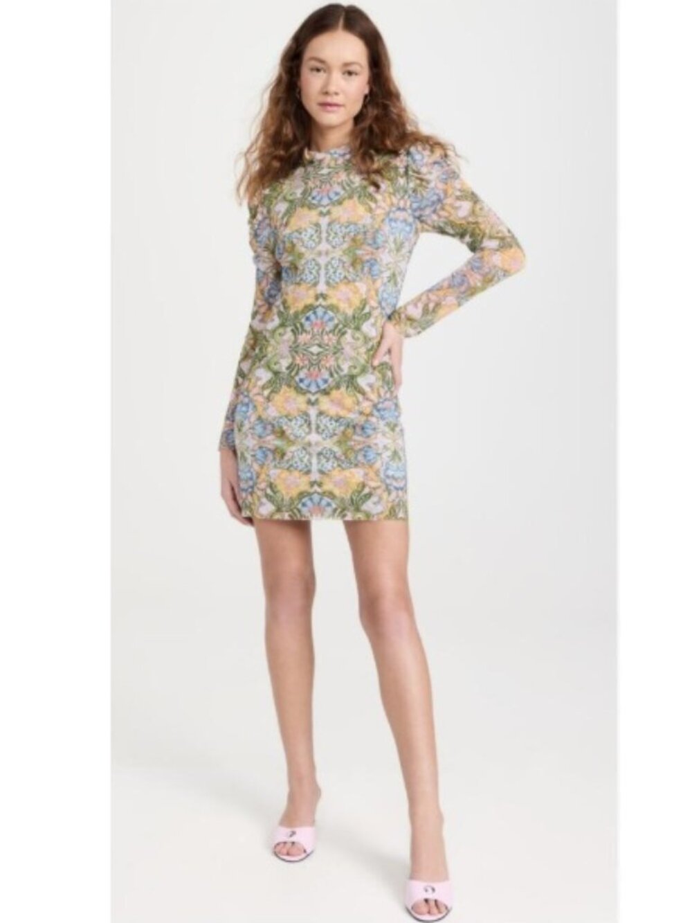 MISA Stormi Long Sleeve Printed Mini Dress, Pink Multi | Size Large